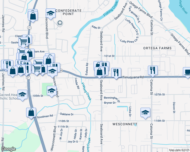 map of restaurants, bars, coffee shops, grocery stores, and more near 5463 Marcia Circle in Jacksonville