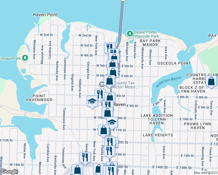 map of restaurants, bars, coffee shops, grocery stores, and more near 705 Ohio Ave in Lynn Haven