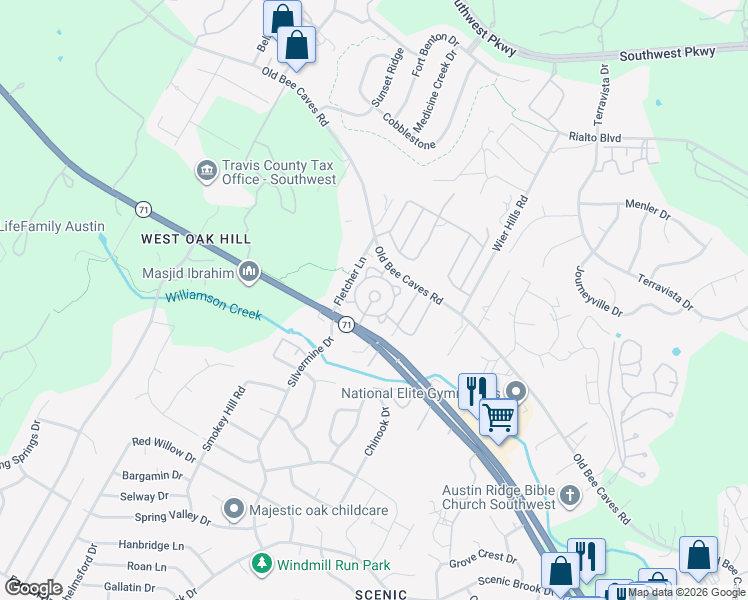 map of restaurants, bars, coffee shops, grocery stores, and more near 8220 Route 71 in Austin