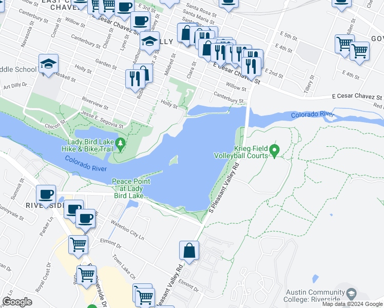 map of restaurants, bars, coffee shops, grocery stores, and more near in Austin