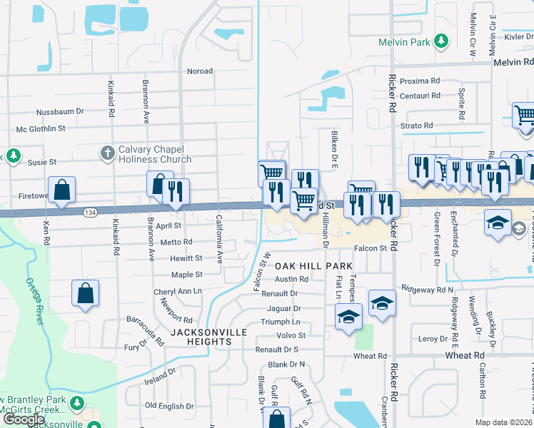map of restaurants, bars, coffee shops, grocery stores, and more near 7942 103rd Street in Jacksonville
