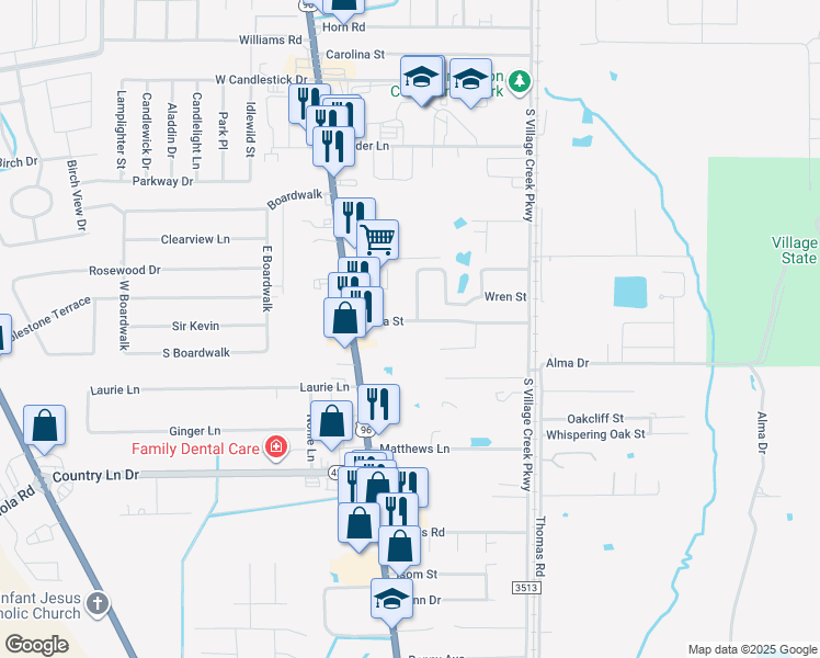 map of restaurants, bars, coffee shops, grocery stores, and more near 110 Dana Street in Lumberton