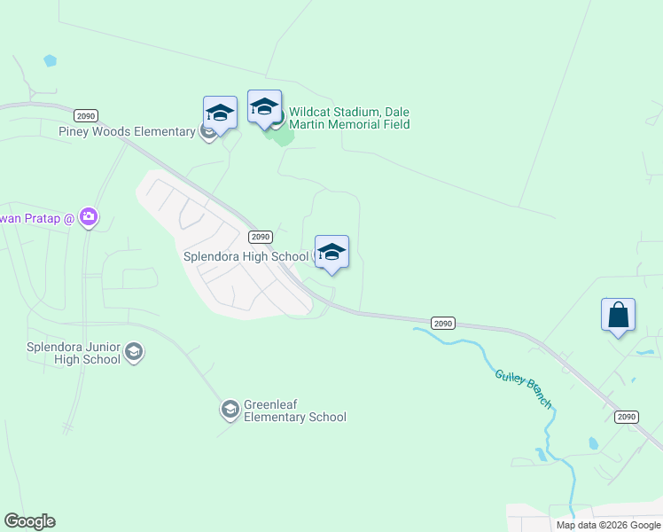map of restaurants, bars, coffee shops, grocery stores, and more near 23747 Farm to Market Road 2090 in Splendora