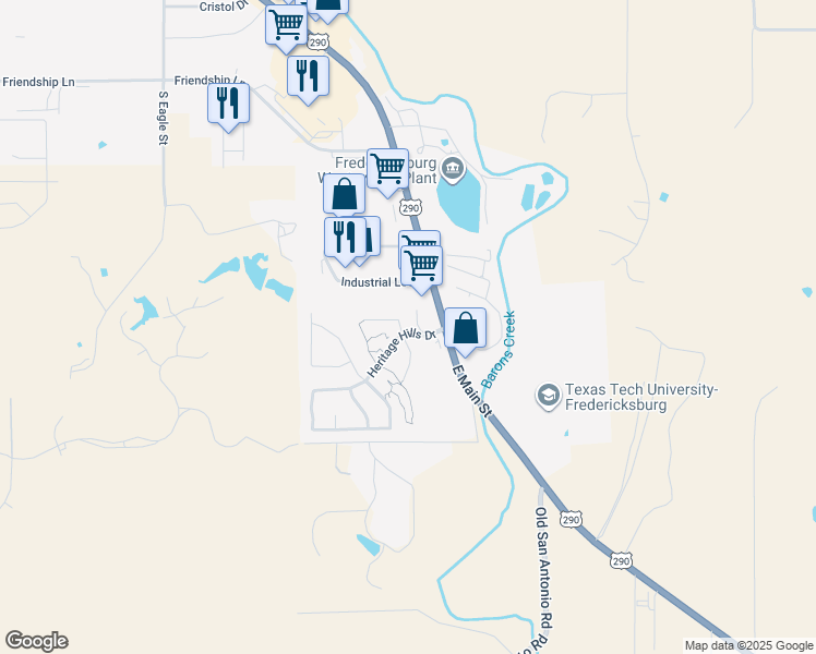 map of restaurants, bars, coffee shops, grocery stores, and more near 102 Songbird Drive in Fredericksburg
