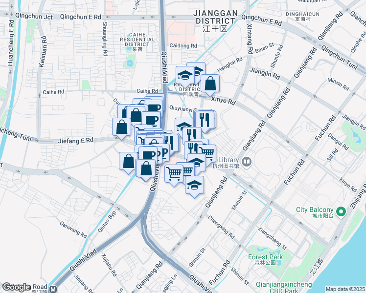 map of restaurants, bars, coffee shops, grocery stores, and more near in Hangzhou