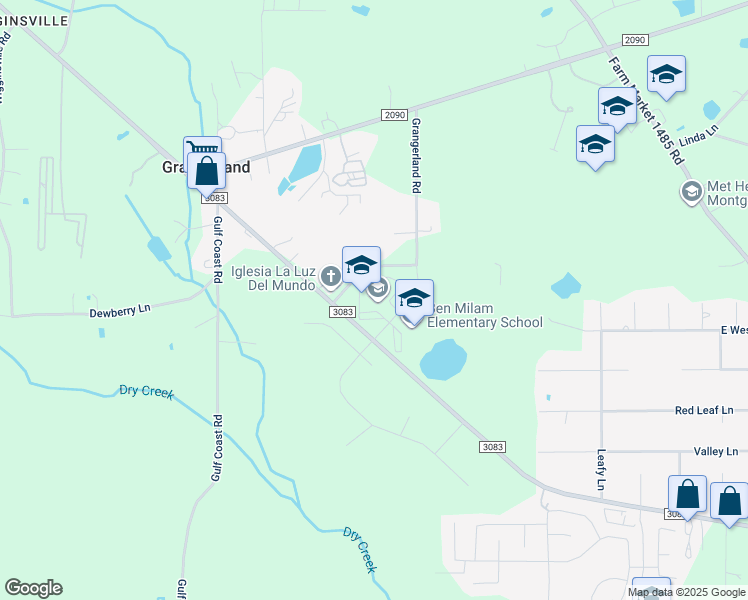 map of restaurants, bars, coffee shops, grocery stores, and more near 16283 Farm to Market Road 3083 in Conroe