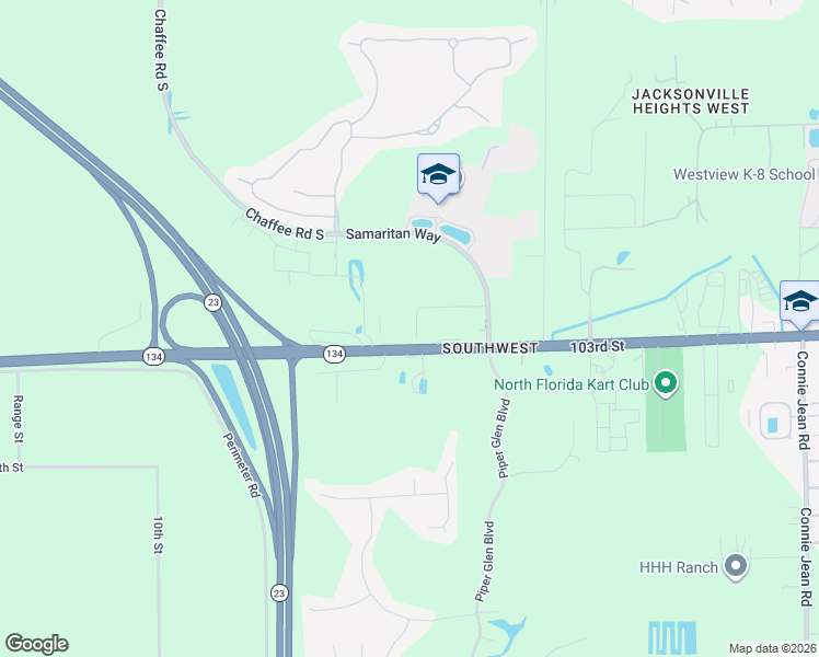 map of restaurants, bars, coffee shops, grocery stores, and more near 10622 103rd Street in Jacksonville