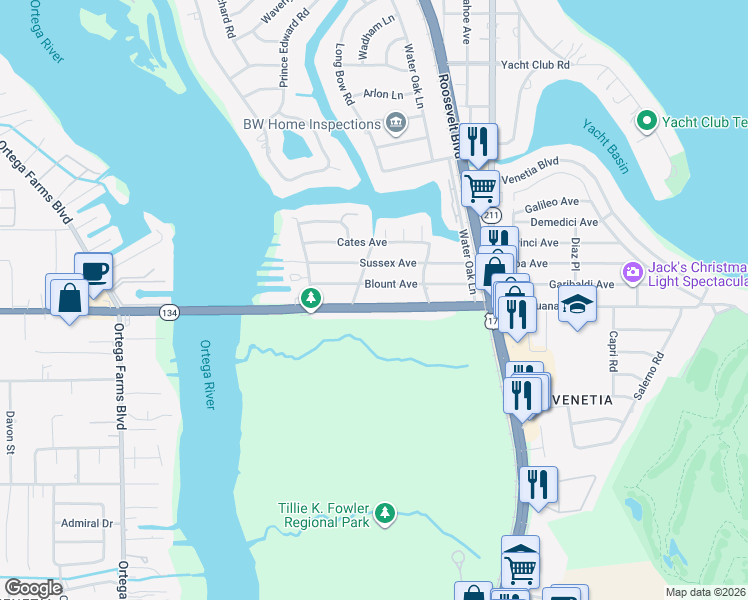 map of restaurants, bars, coffee shops, grocery stores, and more near 4694 Timuquana Road in Jacksonville