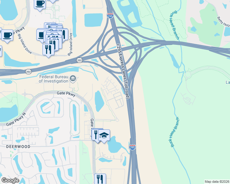 map of restaurants, bars, coffee shops, grocery stores, and more near 7436 Calusa Court in Jacksonville