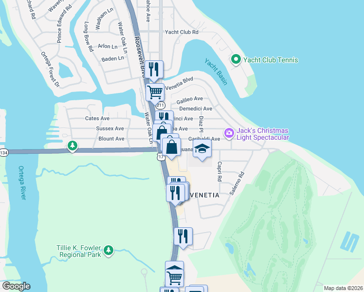 map of restaurants, bars, coffee shops, grocery stores, and more near 4351 Timuquana Road in Jacksonville