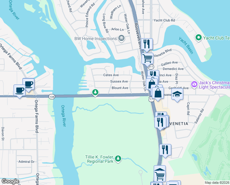 map of restaurants, bars, coffee shops, grocery stores, and more near 4694 Timuquana Road in Jacksonville
