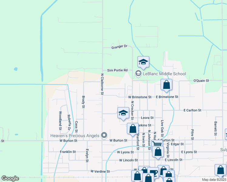 map of restaurants, bars, coffee shops, grocery stores, and more near 817-899 W Brimstone St in Sulphur