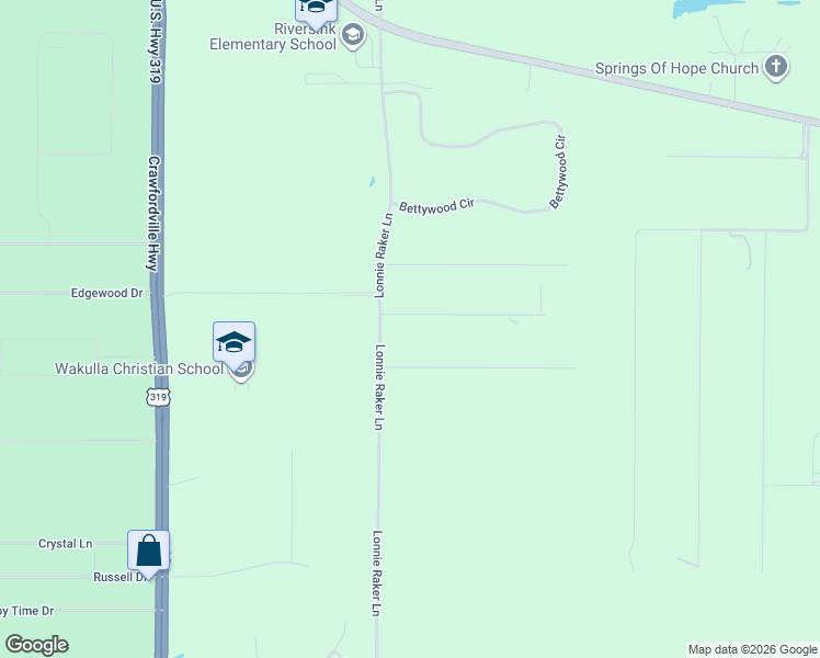 map of restaurants, bars, coffee shops, grocery stores, and more near 27 Will Road in Crawfordville