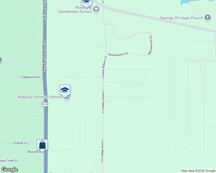 map of restaurants, bars, coffee shops, grocery stores, and more near 27 Will Road in Crawfordville