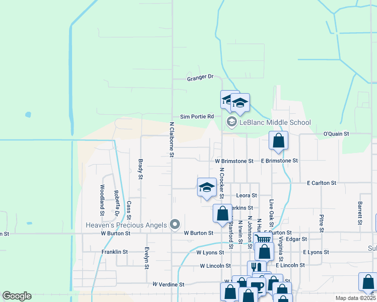 map of restaurants, bars, coffee shops, grocery stores, and more near 817-899 W Brimstone St in Sulphur