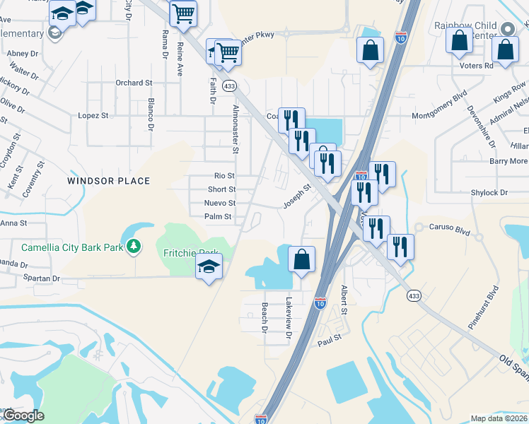 map of restaurants, bars, coffee shops, grocery stores, and more near 510 West Howze Beach Road in Slidell