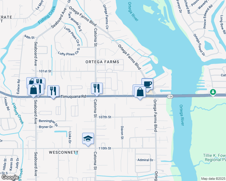 map of restaurants, bars, coffee shops, grocery stores, and more near 5327 Timuquana Road in Jacksonville