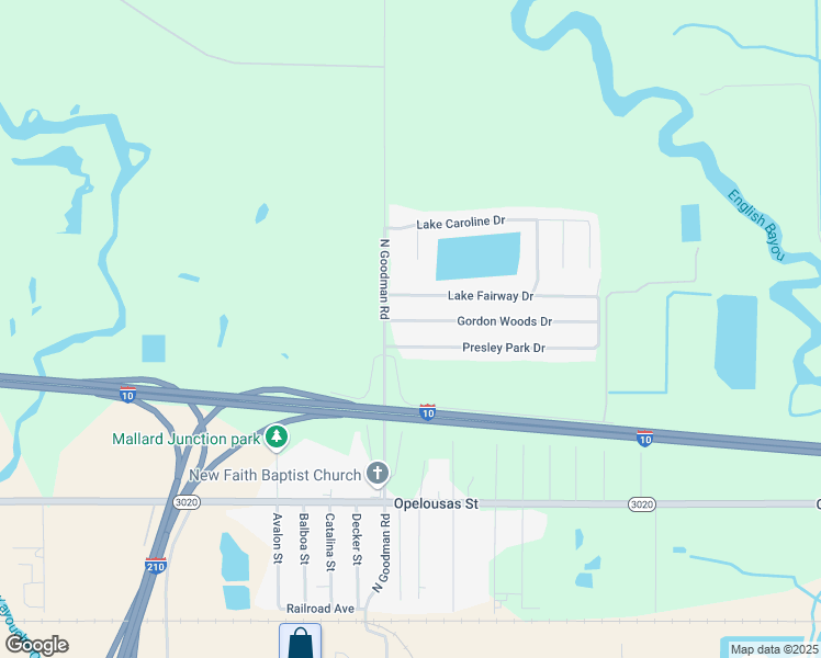 map of restaurants, bars, coffee shops, grocery stores, and more near 4321 Gordon Woods Drive in Lake Charles