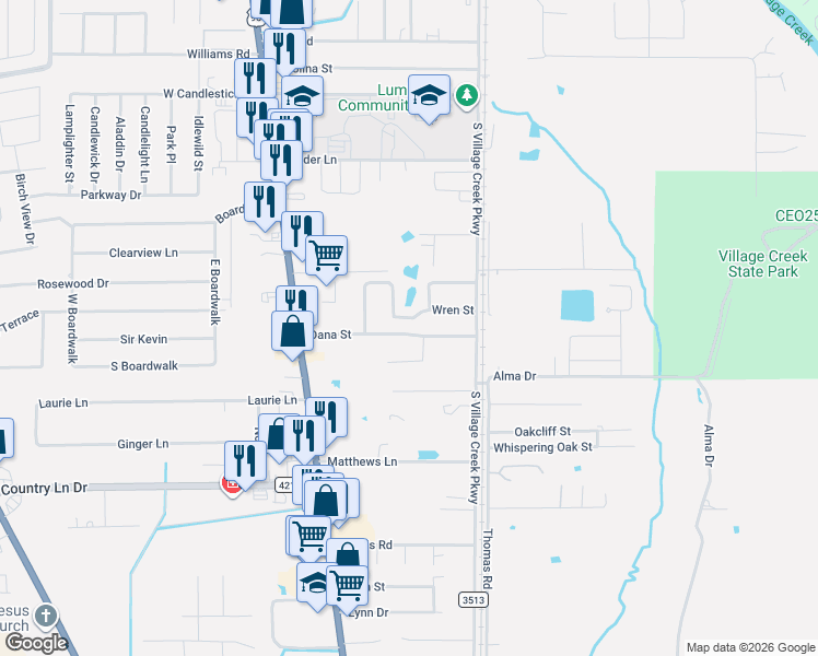 map of restaurants, bars, coffee shops, grocery stores, and more near 110 Hunters Court in Lumberton
