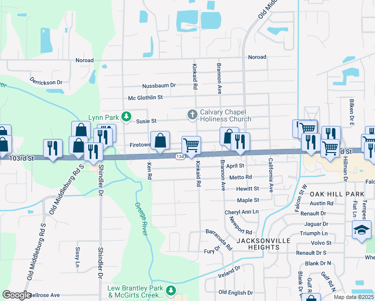 map of restaurants, bars, coffee shops, grocery stores, and more near 8428 McGirts Village Lane in Jacksonville