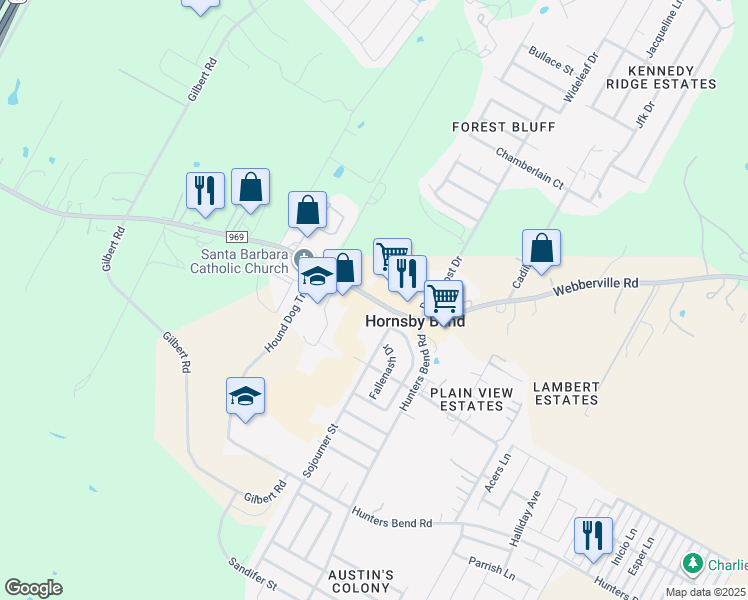 map of restaurants, bars, coffee shops, grocery stores, and more near 14010 Farm to Market 969 in Austin