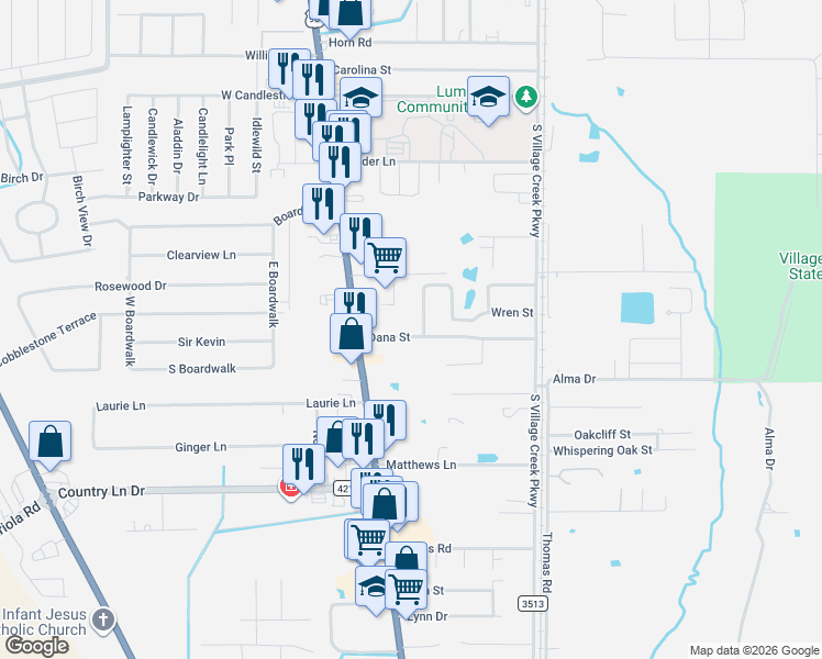 map of restaurants, bars, coffee shops, grocery stores, and more near 509 South Main Street in Lumberton