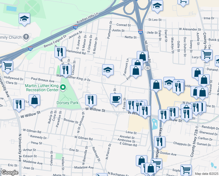 map of restaurants, bars, coffee shops, grocery stores, and more near 131 Whitney Street in Lafayette
