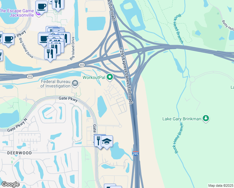 map of restaurants, bars, coffee shops, grocery stores, and more near 11330 Spring Tide Way in Jacksonville