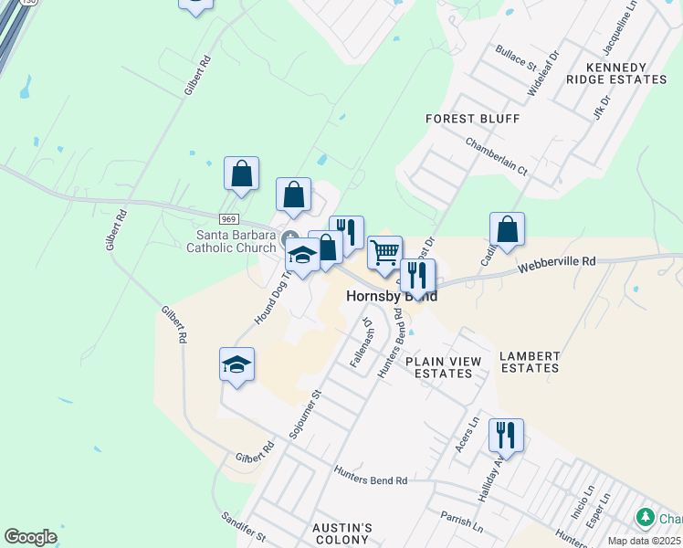 map of restaurants, bars, coffee shops, grocery stores, and more near 14010 Farm to Market 969 in Austin
