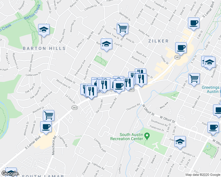 map of restaurants, bars, coffee shops, grocery stores, and more near 1901 Frazier Avenue in Austin