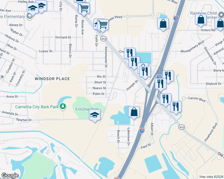 map of restaurants, bars, coffee shops, grocery stores, and more near 210 Howze Beach Road in Slidell