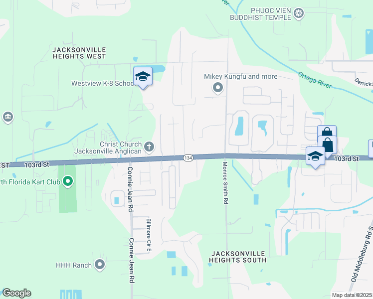map of restaurants, bars, coffee shops, grocery stores, and more near 5337 Walkers Ridge drive in Jacksonville