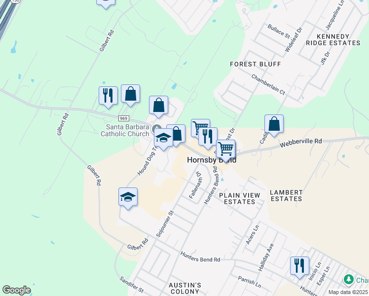 map of restaurants, bars, coffee shops, grocery stores, and more near 14010 Farm to Market 969 in Austin
