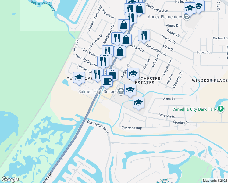 map of restaurants, bars, coffee shops, grocery stores, and more near 4038 Pontchartrain Drive in Slidell