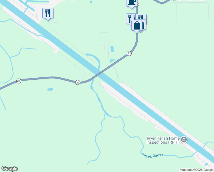 map of restaurants, bars, coffee shops, grocery stores, and more near 12386 River Highlands Drive in Saint Amant
