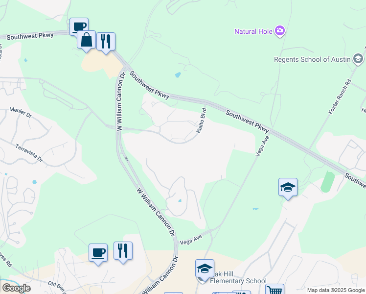 map of restaurants, bars, coffee shops, grocery stores, and more near 6701 Rialto Boulevard in Austin