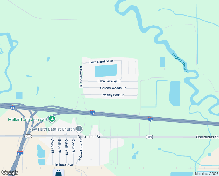 map of restaurants, bars, coffee shops, grocery stores, and more near Gordon Woods Drive in Lake Charles