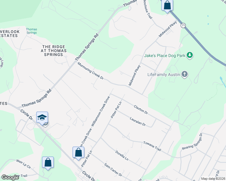 map of restaurants, bars, coffee shops, grocery stores, and more near 7400 Williamson Creek Drive in Austin