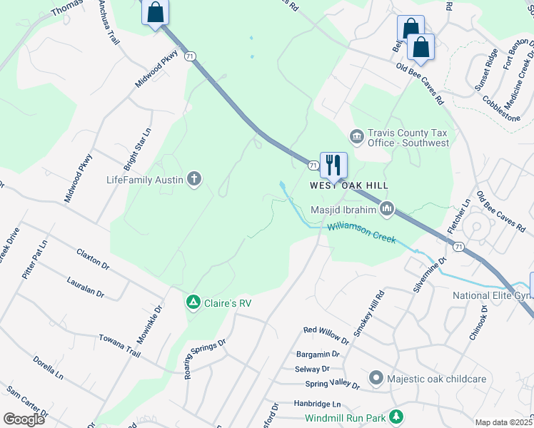 map of restaurants, bars, coffee shops, grocery stores, and more near Texas 71 in Austin