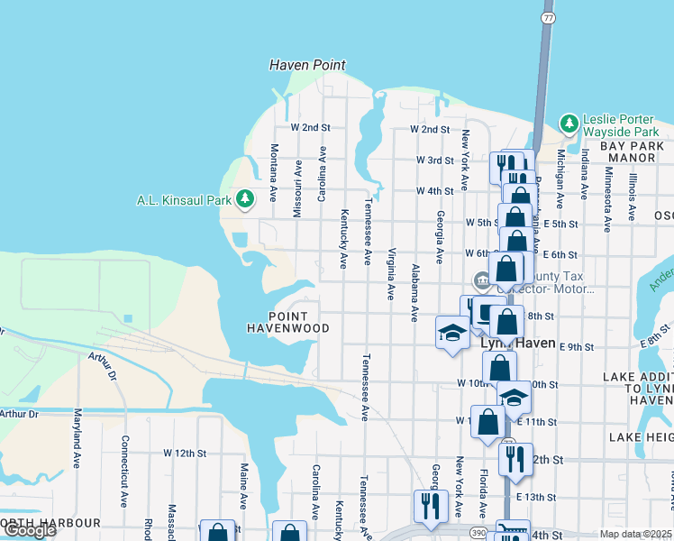 map of restaurants, bars, coffee shops, grocery stores, and more near 610 Kentucky Avenue in Lynn Haven