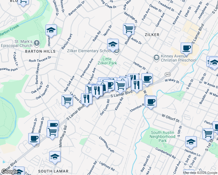 map of restaurants, bars, coffee shops, grocery stores, and more near 2126 Goodrich Avenue in Austin