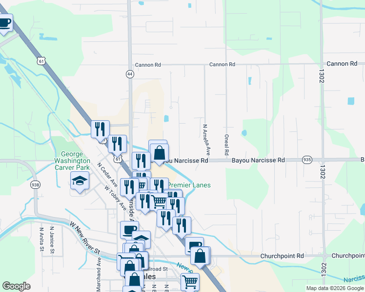 map of restaurants, bars, coffee shops, grocery stores, and more near 1834 North Linen Road in Gonzales