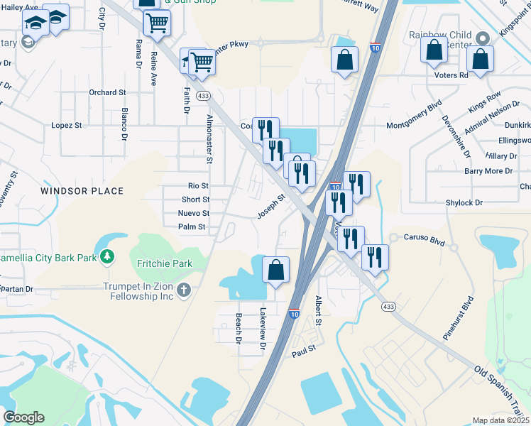 map of restaurants, bars, coffee shops, grocery stores, and more near 200 Joseph Street in Slidell