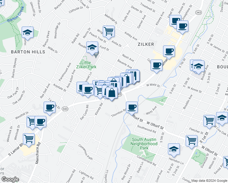 map of restaurants, bars, coffee shops, grocery stores, and more near 2108 Oxford Avenue in Austin