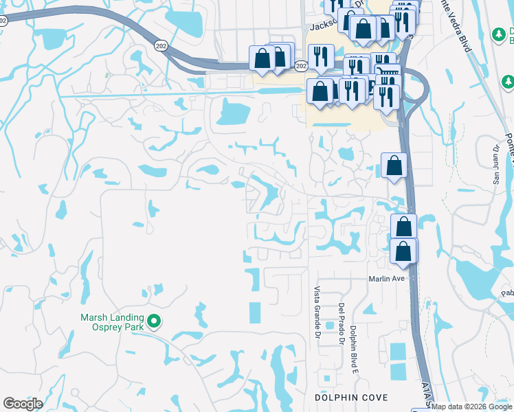 map of restaurants, bars, coffee shops, grocery stores, and more near 425 Timberwalk Court in Ponte Vedra Beach
