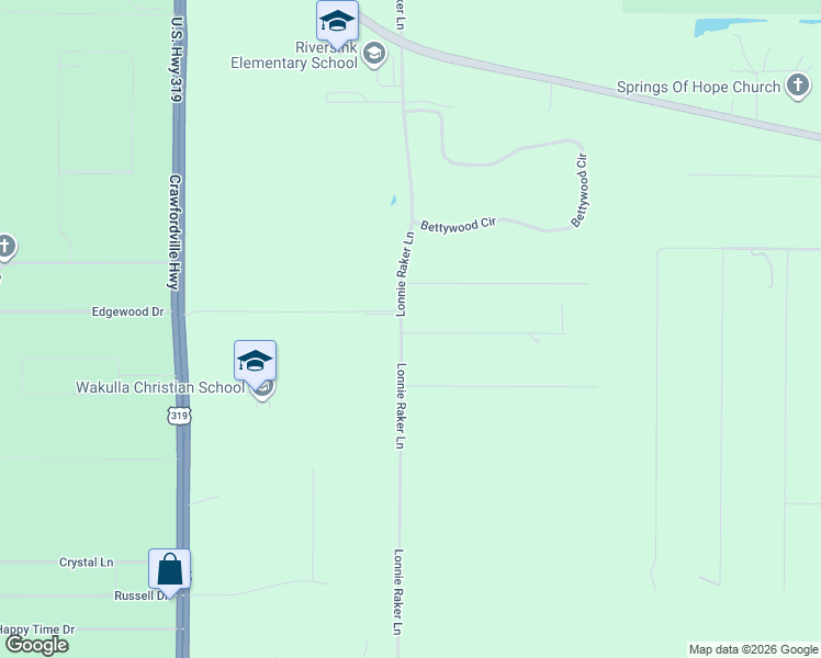map of restaurants, bars, coffee shops, grocery stores, and more near 13 Willow Road in Wakulla County