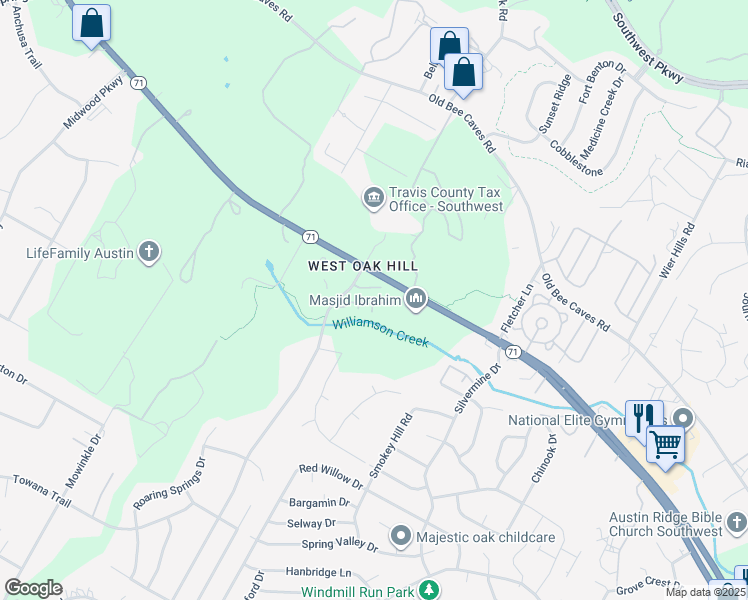 map of restaurants, bars, coffee shops, grocery stores, and more near 6705 Covered Bridge Drive in Austin