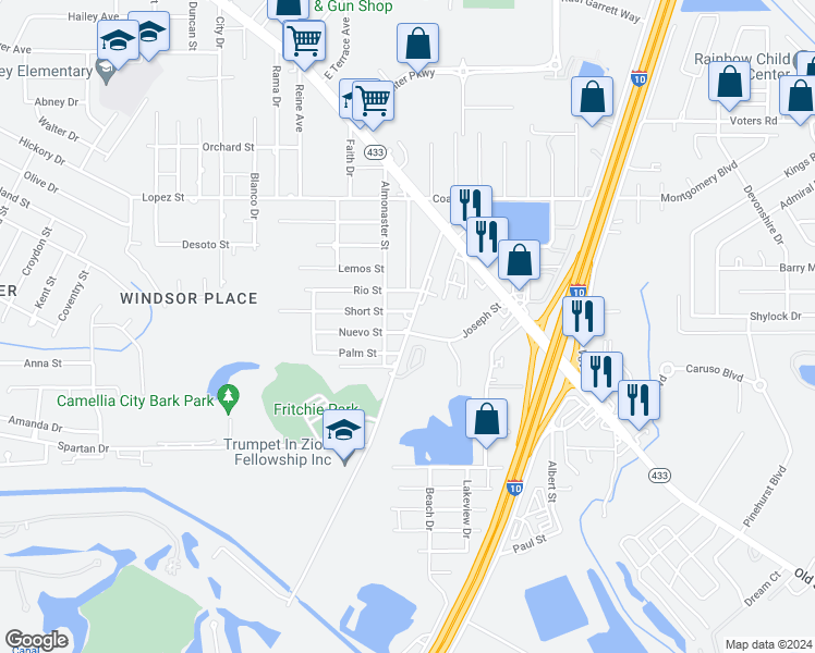 map of restaurants, bars, coffee shops, grocery stores, and more near 210 Howze Beach Road in Slidell