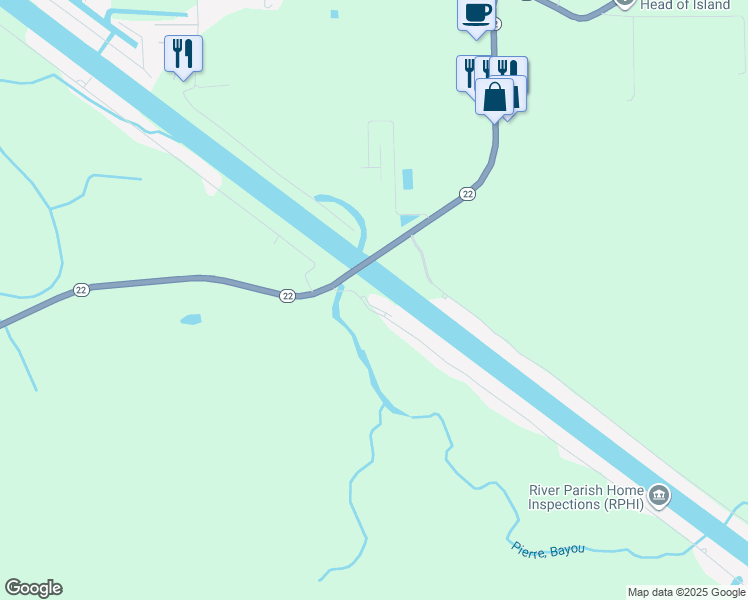 map of restaurants, bars, coffee shops, grocery stores, and more near 12475 River Highlands Drive in Maurepas