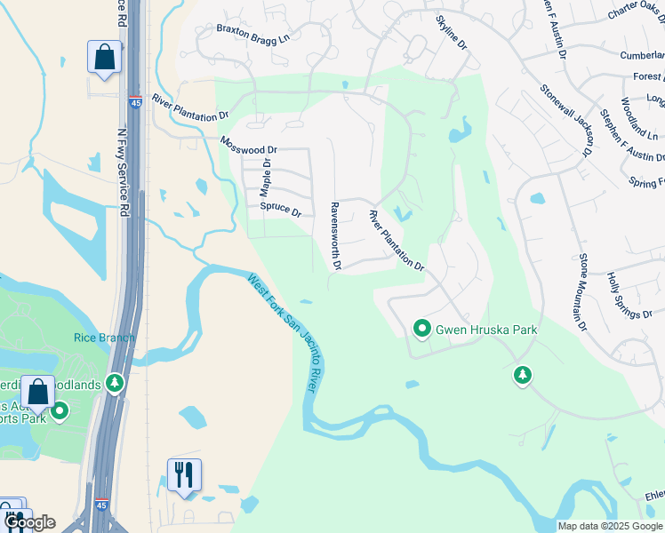 map of restaurants, bars, coffee shops, grocery stores, and more near 534 Robert E Lee Drive in Conroe